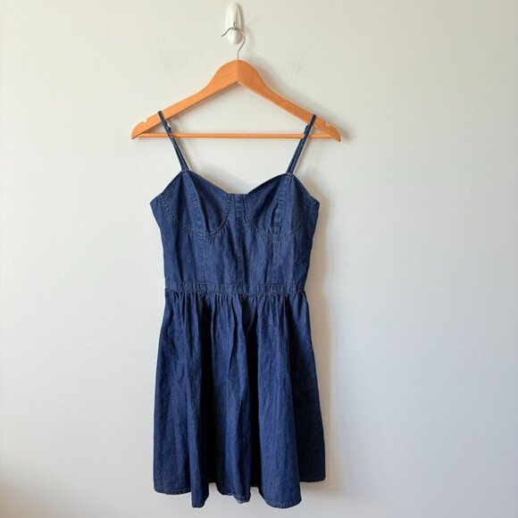 Lauren Conrad Chambray Skater Bustier Sweetheart Dress Blue Size 6 - Picture 2 of 7